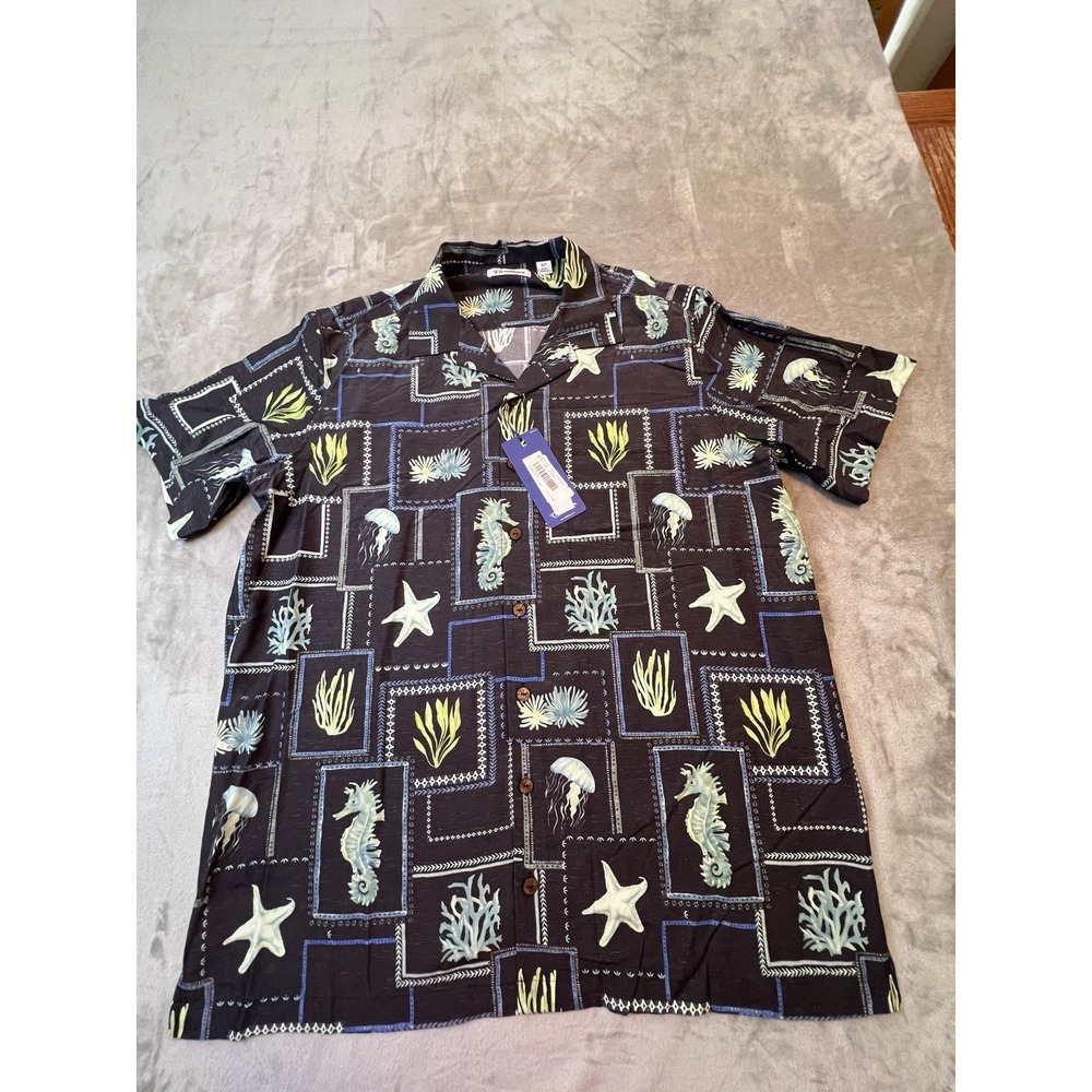Caribbean Mens Shirt XLT Black Seahorse Hawaiian NWT